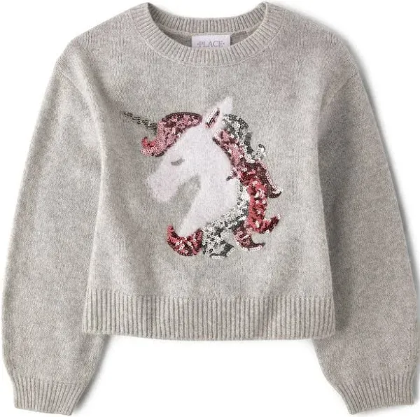 The Children's Place Girls' Long Sleeve Sequin Graphic Sweater