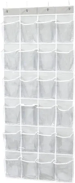 24 Pockets Large Clear Pockets Over The Door Hanging Shoe Organizer, Gray (56" x 22.5") Groviny