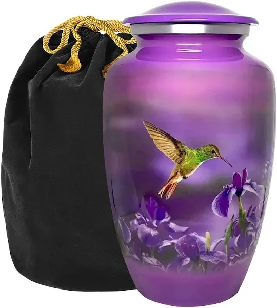 Large Polished Aluminum Urn with Hummingbird Design - Keepsake for Loved Ones