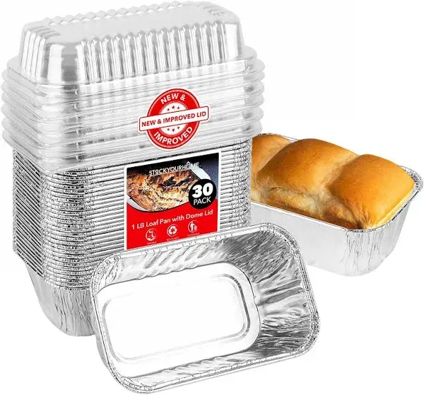  Disposable Aluminum Mini Loaf Pans with Lids, 1 lb () New 30 Pack Pans + Lids