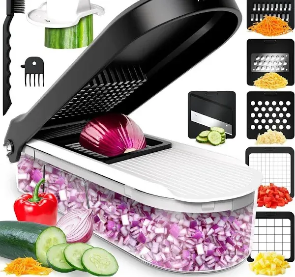 Fullstar - Vegetable Chopper - Vegetable Cutter, Food Chopper, Veggie Chopper, Onion Chopper with Container - 6 Blades, Black