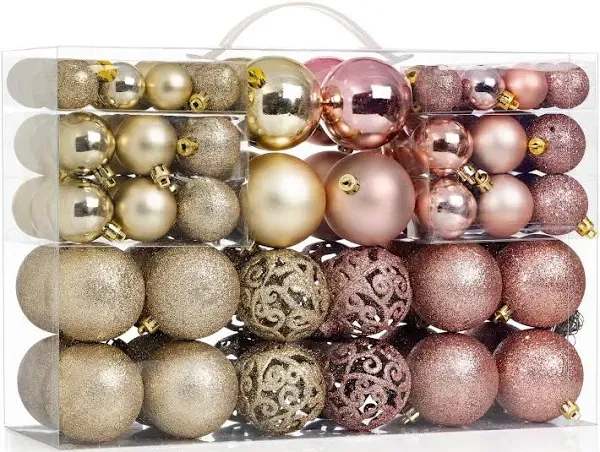 100 Rose Gold and Silver Christmas Ornament Balls Shatterproof + 100 Metal Or...