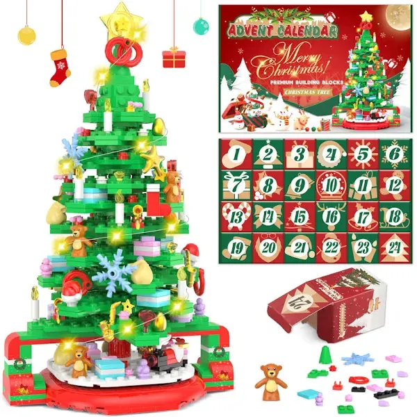 Advent Calendar 2024 Christmas Tree Building Toy Set