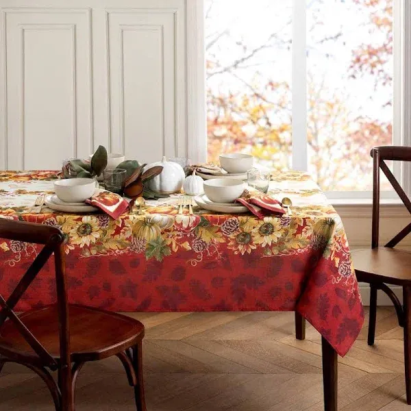 Elrene Swaying Leaves Bordered 60" x 120" Oblong Tablecloth Multi