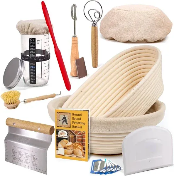 Sourdough Bread Baking Supplies Starter Kit Banneton Bread Proofing Basket 9" Round & 10" Oval