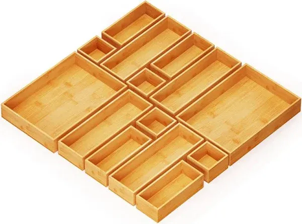 SpaceAid 14-Piece Bamboo Drawer Organizer Storage Boxes Set