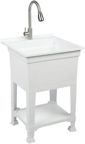 UTILITYSINKS Plastic 24&#034; Freestanding Compact Workshop Utility Tub Sink, WHITE