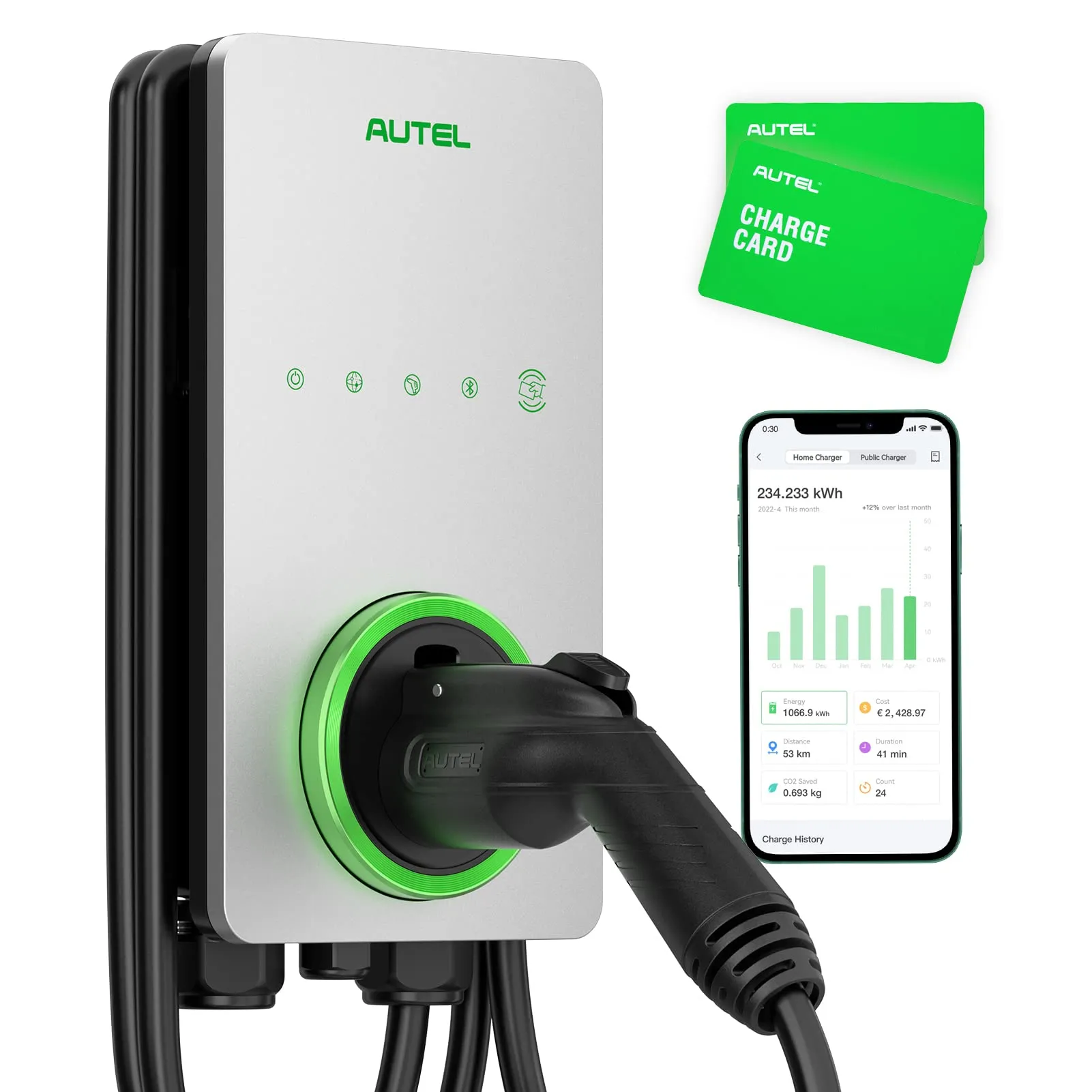 Autel Level 2 Home Smart EV Charger Up to 50Amp, 240V, Indoor/Outdoor Car Charging Station, Flexible 25-Foot Cable, Hardwired, Festive Packaging