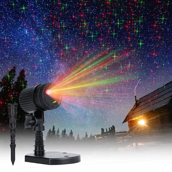 Minetom Christmas Projector Laser Lights Outdoor Red and Green Starry Projection Light 3 Working Modes Waterproof Plug in Mountable Landscape Lights