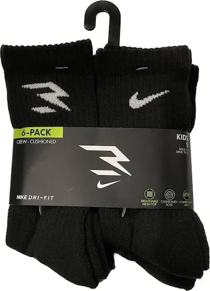 Nike Boys' 3BRAND by Russell Wilson Dri-FIT Crew Socks (6-Pack