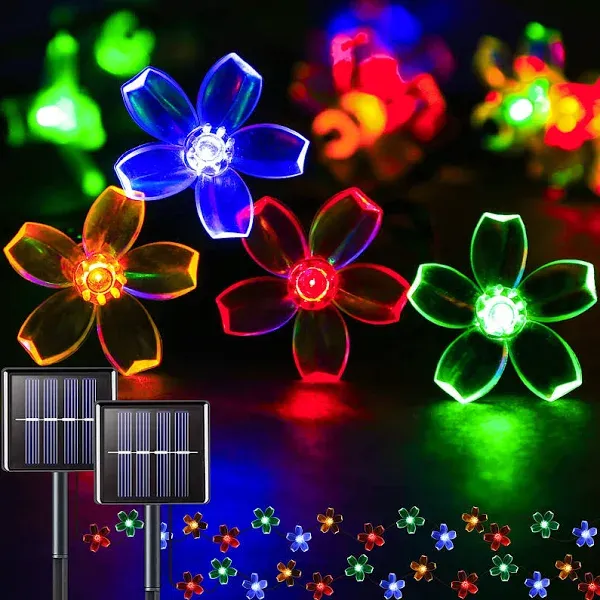 suddus Solar String Lights for Outside 2 Pack 100 LED Flower Solar Powered Lights String Solar Lights for Christmas Tree Pati