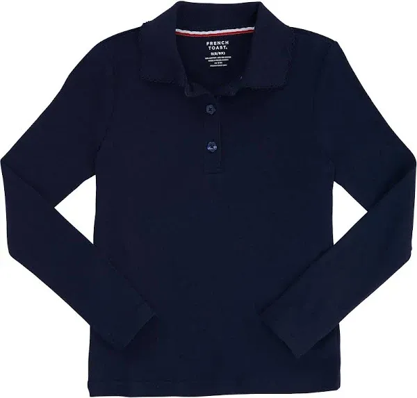 French Toast Girls Long Sleeve Interlock Polo with Picot Collar