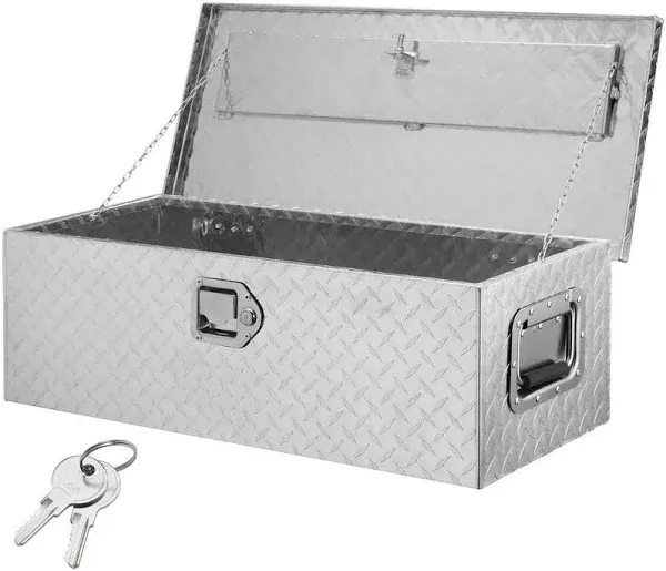 Heavy Duty Aluminum Truck Bed Tool Box - Diamond Plate, Side Handle &amp; Lock Keys,