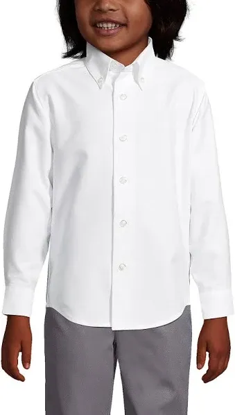 Boys Lands' End School Uniform Husky Long Sleeve Solid Oxford Dress Shirt