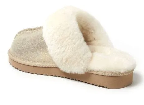 Fireside by Dearfoams Womens Sydney Suede Shearling Scuff Slippers