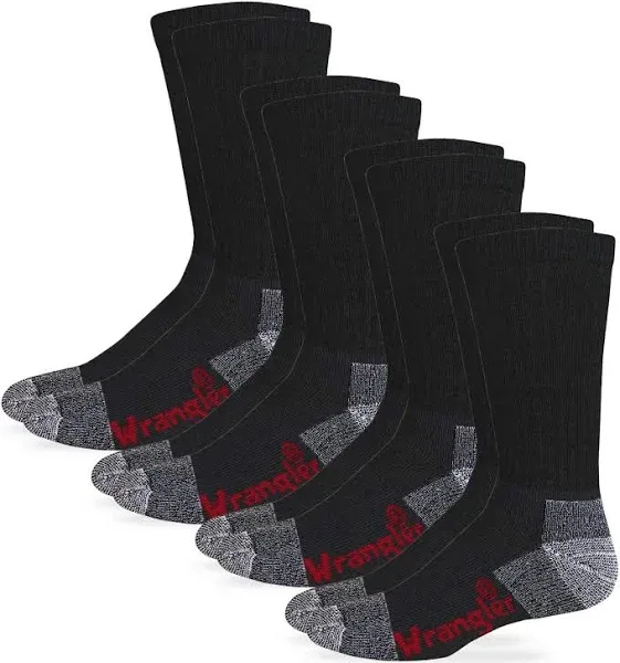 Wrangler Men's Steel Toe Boot Work Crew Cotton Cushion Socks 4 Pair Pack