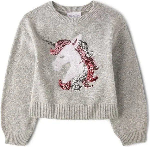 The Children's Place Girls' Long Sleeve Sequin Graphic Sweater