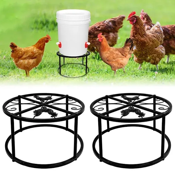 2-Pack Metal Stand Chicken Feeder Waterer Heavy Duty round Iron Supports Rack