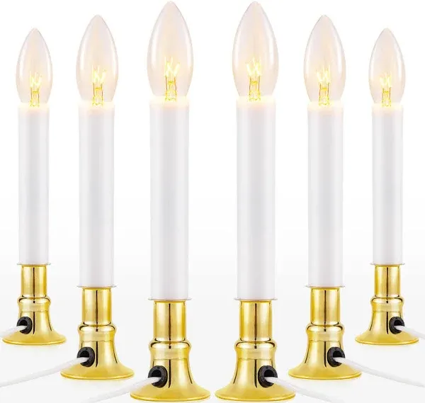 ® Pack of 6 Electric Window Candle with On/Off Switch, Light Bulb, Brass Plated 