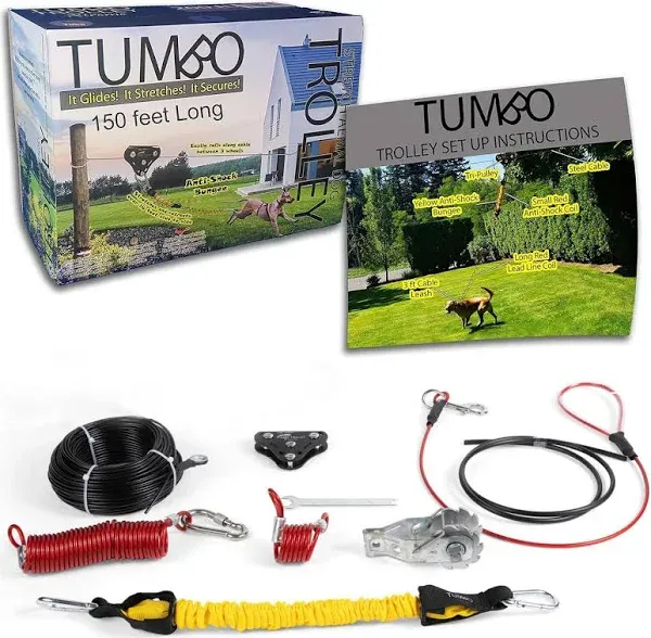 Tumbo Xtreme Trolley Anti-Shock Aerial Dog Runner for Yard