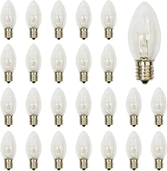 25 Pack C9 Clear Replacement Bulbs for Christmas Lights