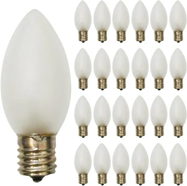 25 Pack C9 Frosted White Replacement Light Bulbs, 7W Vintage Incandescent Light Bulbs for Christmas Outdoor Indoor String Lights, E17 Intermediate Base Night Light Chandelier Bulbs- Frosted White