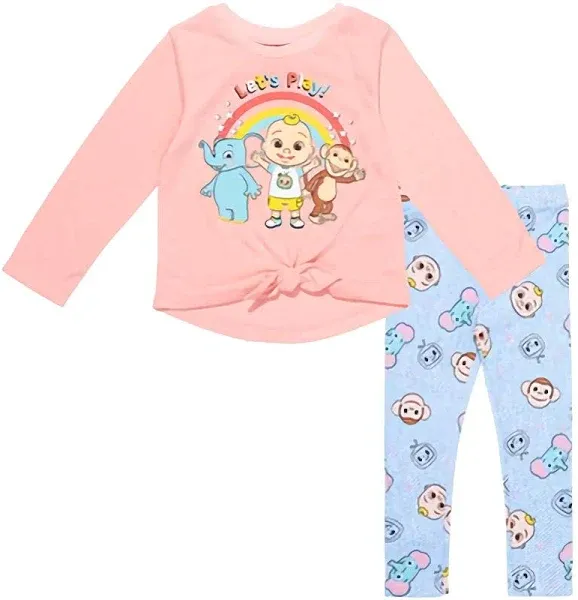 Kids Baby CoComelon Knotted Pullover Long Sleeve Graphic T-Shirt & Leggings Set