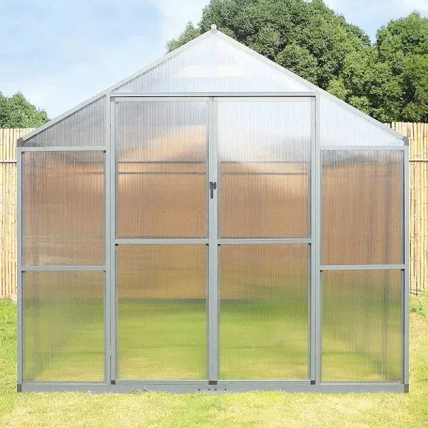 Veikous Aluminum Walk-In Garden Greenhouse Kit and Lockable Door