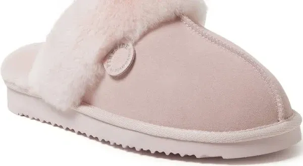 Dearfoams Women&#039;s Fireside Sydney Shearling Fur Indoor/Outdoor Scuff Slipper Wit