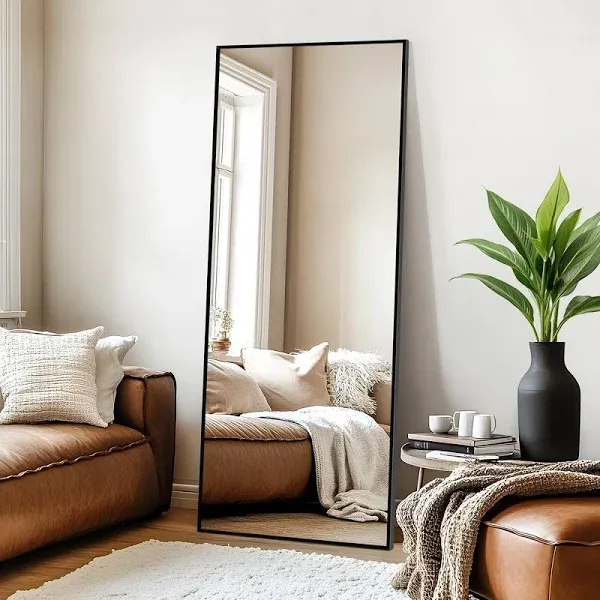 Grungis 76"x35" Full Length Mirror with Stand Mirror Large Full Length Aluminum Alloy Thin Frame Full Body Mirror