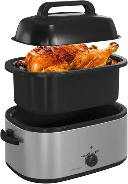 RoyalCraft 22-Quart Electric Roaster Oven with Visible Self-Basting Lid, Turkey Roaster Oven with Removable Pan and Rack, Perfect for Large Meals and Holiday Feasts, Silver