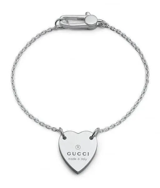 Gucci Trademark Bracelet with Heart Pendant .925 Sterling Silver -NWT