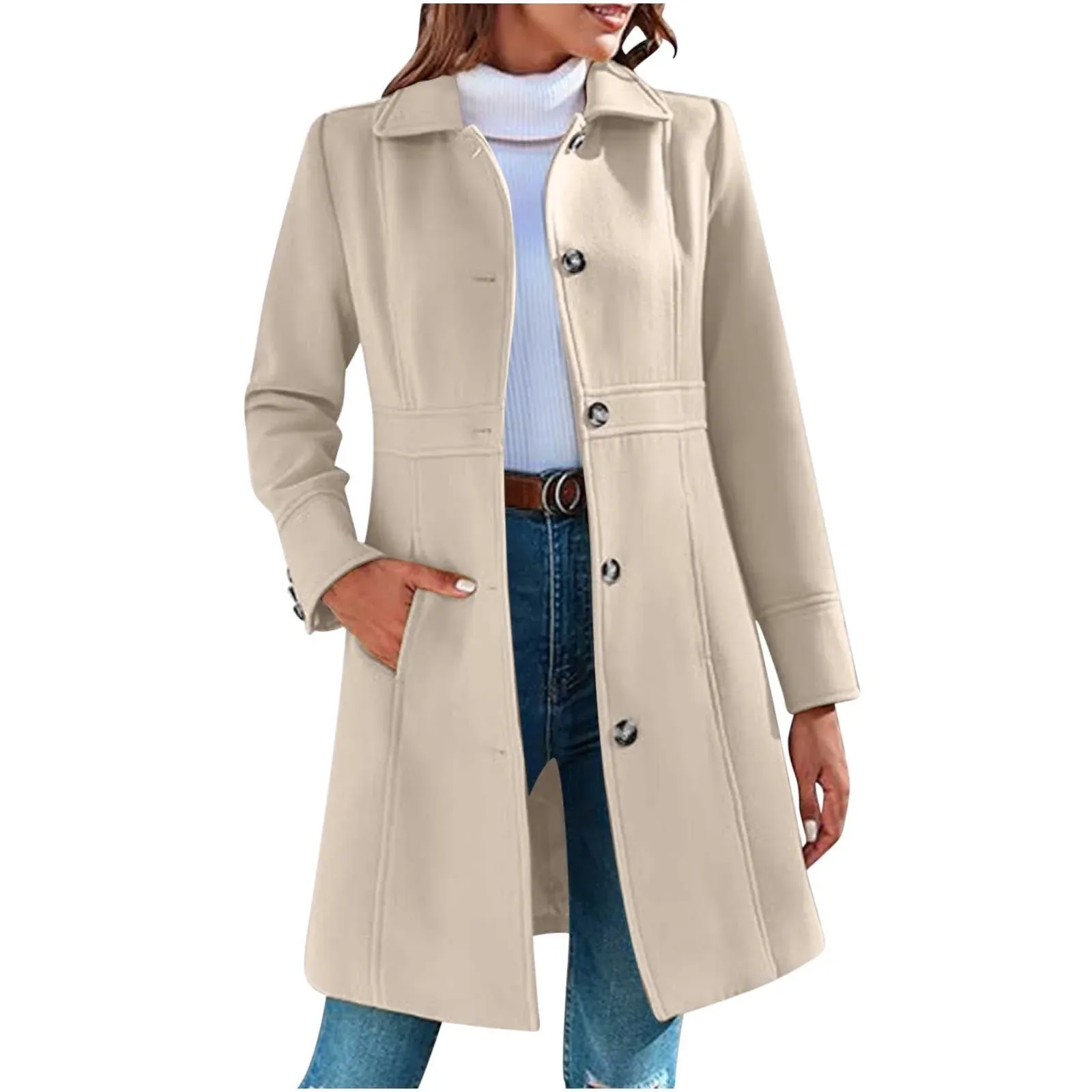 Women's Allegra K Winter Classic Outwear Overcoat with Pockets Single Breasted Coat