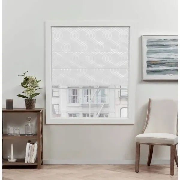 Exclusive Home Curtains Prague Trellis Blackout Roman Shade, 23 inch x 64 inch, White