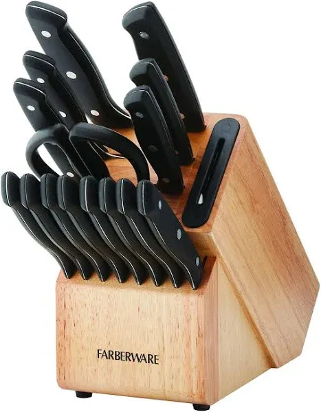 Farberware 16pc Triple Riveted Cutlery Wood Block Set &amp; EdgeKeeper Sharpener NIB