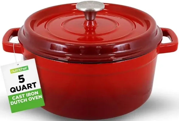 NutriChef 5 Quart Enameled Cast Iron Dutch Oven