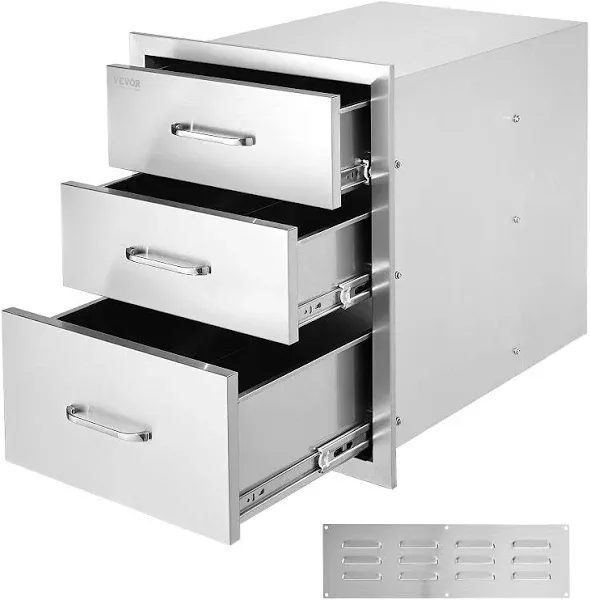 VEVOR 18x23 Inch Outdoor Kitchen Stainless Steel Triple Access BBQ Drawers with Chrome Handle