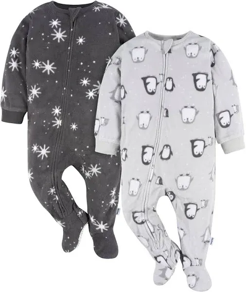 Gerber Baby and Baby Neutral Microfleece Blanket Sleeper Pajamas 2-Pack