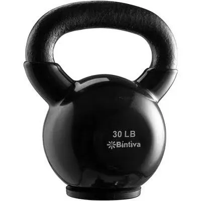 Bintiva Kettlebells - Professional Grade, Vinyl Coated, Solid Cast Iron Weights with A Special Protective Bottom