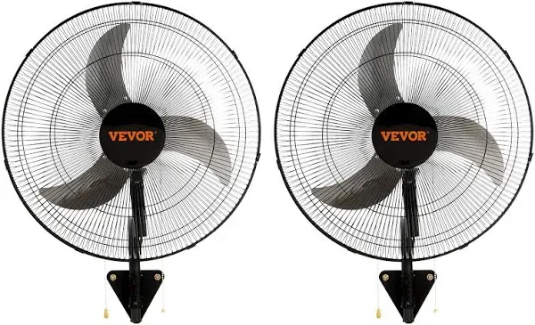 VEVOR Wall Mount Fan Oscillating 3-speed High Velocity Max. 4000 CFM Industrial Wall Fan 2 Pcs