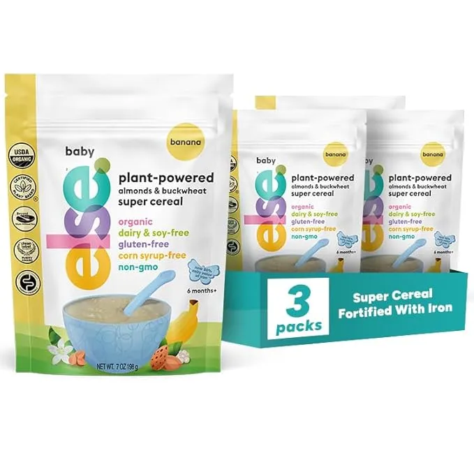 Else Nutrition Baby Cereal Stage 1 for 6 months+, High Iron, Plant Protein, Organic, Whole foods, Vitamins and Minerals (Banana-High Iron, 3 Pack)