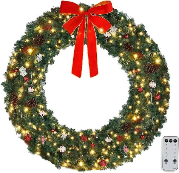 48" Pre Lit Christmas Wreath with LED Lights and Bows