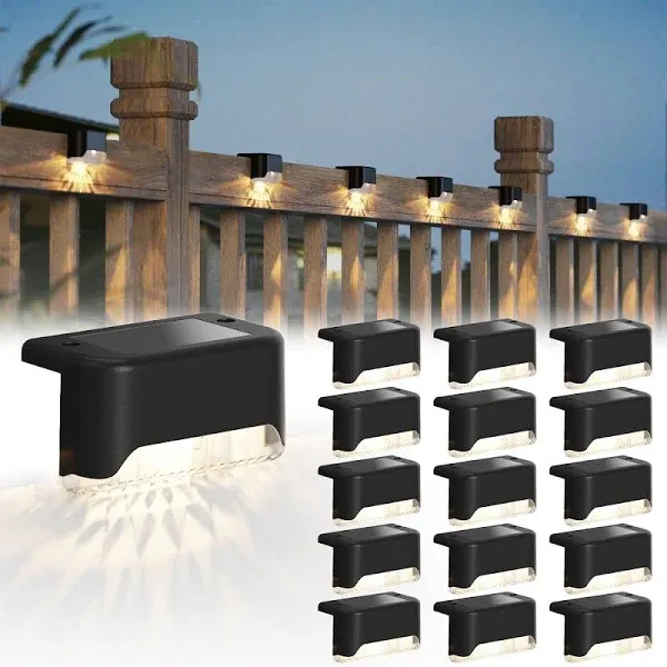 JACKYLED Solar Deck Lights 16 Pack Solar Fence Light Solar Outdoor Step Light IP65 Waterproof LED Solar Light for Deck Fence Railing