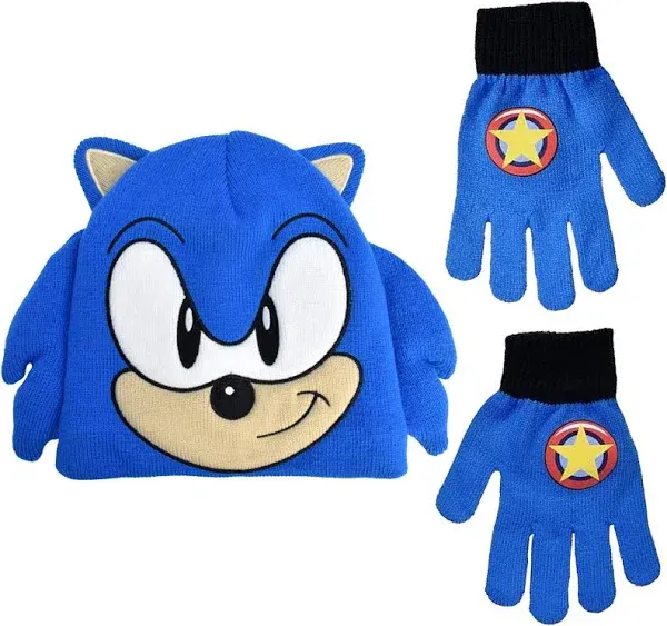 Sonic The Hedgehog Kids Knitted Beanie Hat and Glove Set