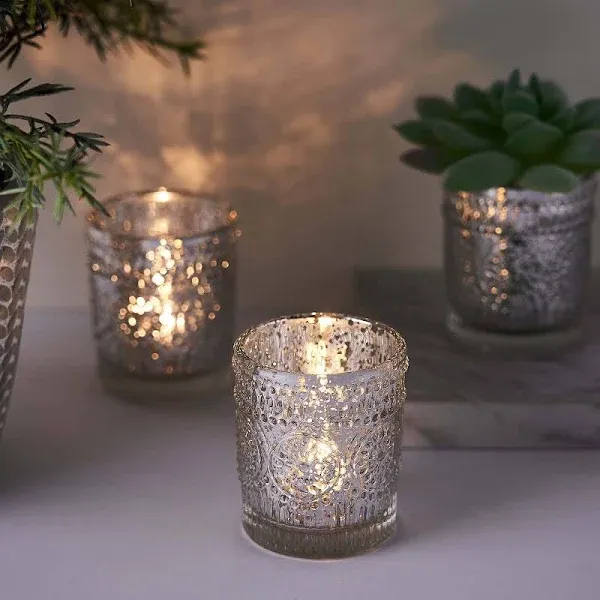 A2ZHome 6 Pack 3" Gold Mercury Glass Votive Candle Holders