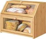 Vriccc Large Bread Box for Kitchen Counter,Bamboo Wood Double Layer Bread Box for Kitchen Counter, Wooden Capacity Bread Storage Bin