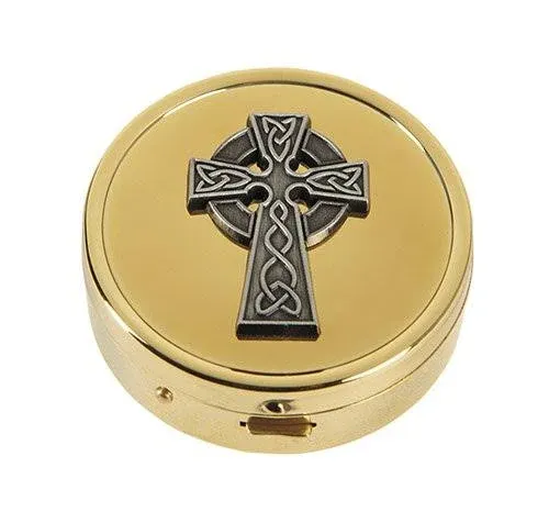 CB Catholic Celtic Cross Embossed Solid Polished Brass Pyx