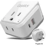 Ceptics UK, Ireland Power Adapter Travel, Safe Dual USB & USB-C 3.1A - 2 USA Socket - Compact & Powerful - Use in Hong Kong, England, Dubai, Saudi