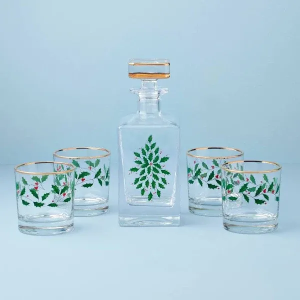 Lenox Holiday 5-Piece Decanter with Whiskey Glass Set