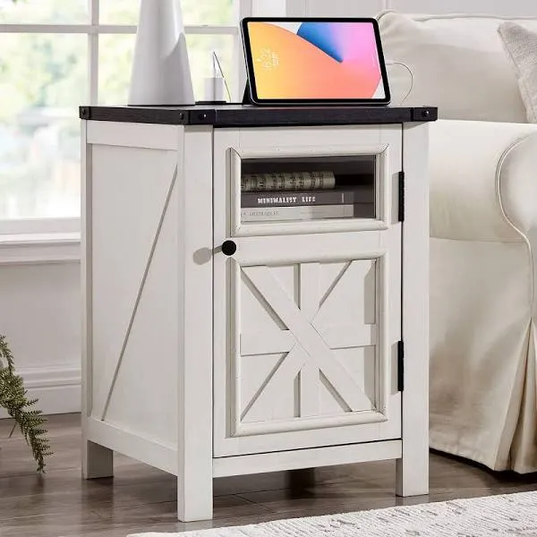 JXQTLINGMU Farmhouse End Table with Charging Station